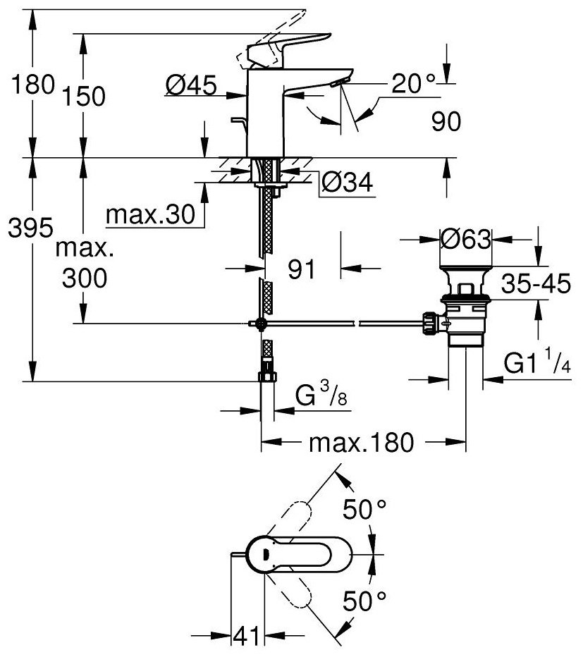 Смеситель для раковины (умывальника) Grohe BauEdge 23328000, однозахватный купить,70200