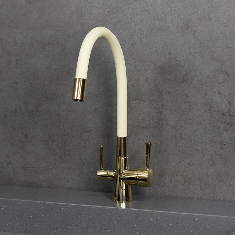 Смеситель с гибким изливом Lemark Beige LM3075G, латунь, цвет бежевый, золотистый купить,NaN