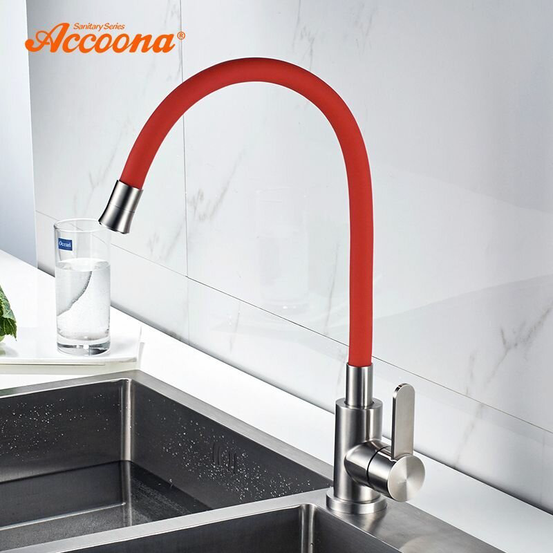 Смеситель с гибким изливом Accoona A48104N, латунь, цвет красный купить,NaN