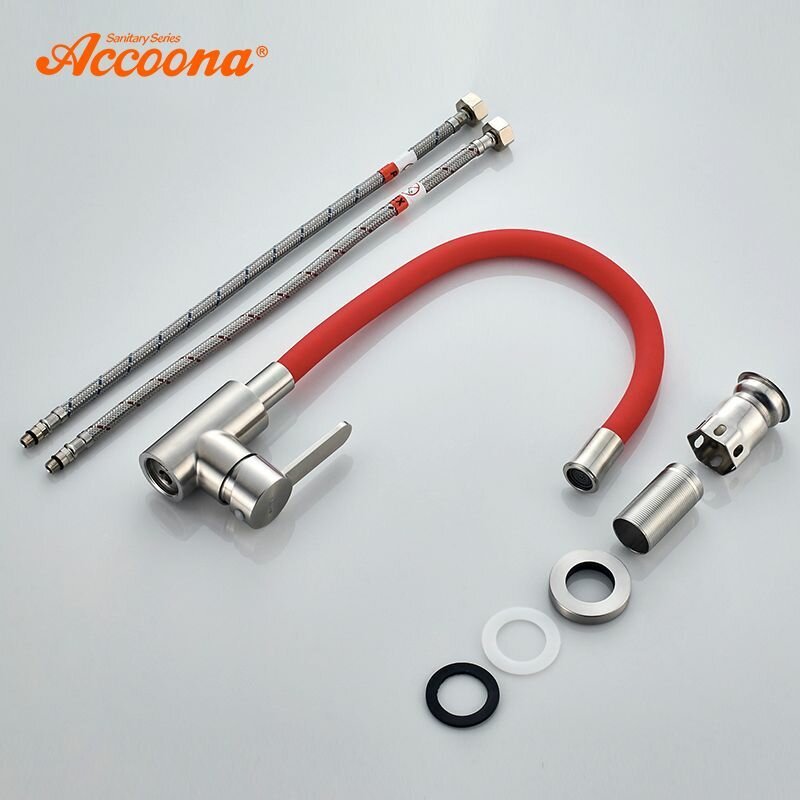 Смеситель с гибким изливом Accoona A48104N, латунь, цвет красный купить,NaN