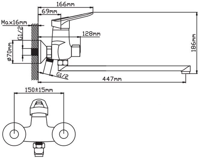 Смеситель для ванны Potato P2226, латунь, цвет хром купить,34100