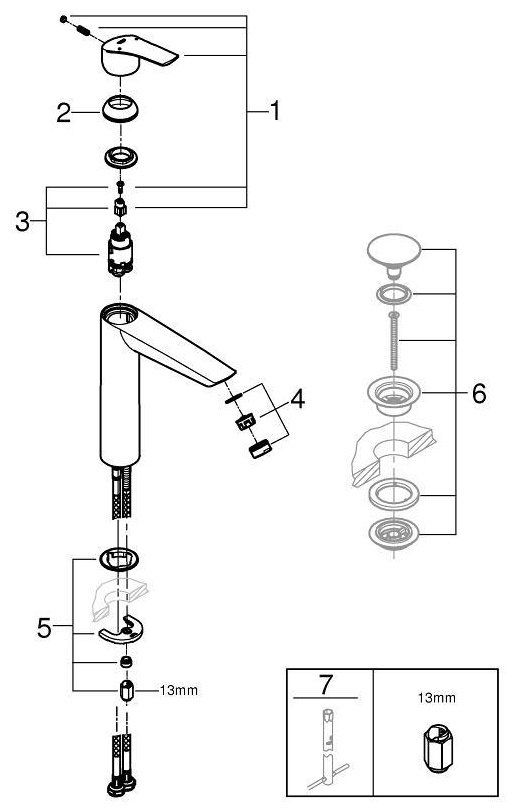 Смеситель для раковины (умывальника) Grohe 23971003 ESM, однозахватный купить,170300