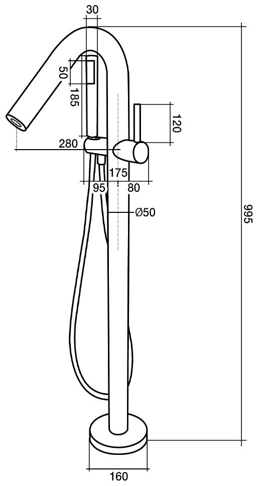 Смеситель для ванны Calypso CS81003-6, латунь, цвет черный купить,NaN