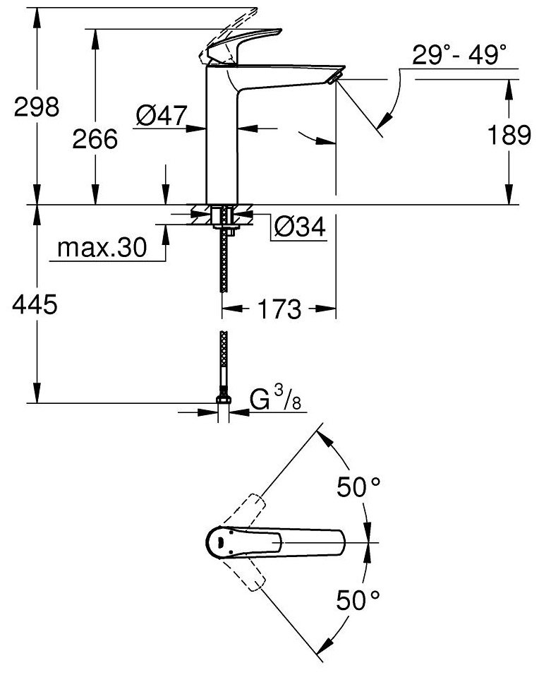 Смеситель для раковины (умывальника) Grohe 23971003 ESM, однозахватный купить,170300