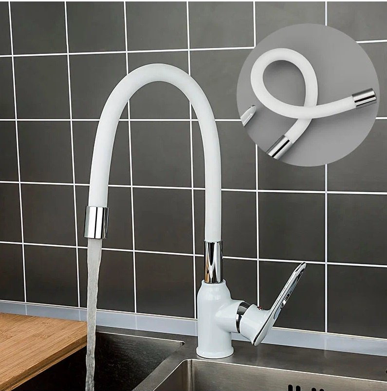Смеситель с гибким изливом Frap F4049-6, латунь, цвет белый, хром купить,NaN