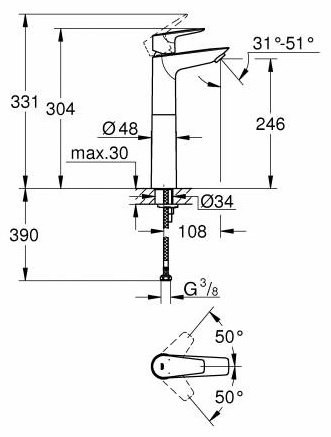 Смеситель для раковины (умывальника) Grohe BauEdge 23761001 однозахватный купить,NaN