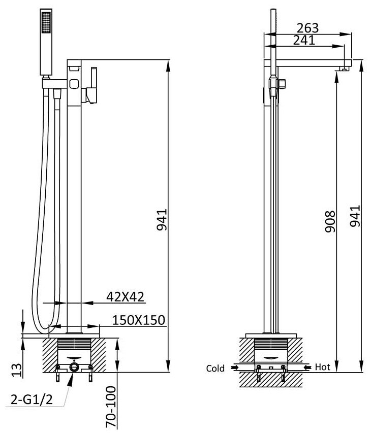 Смеситель для ванны Vincea VTF-101CH, латунь, цвет хром купить,505300