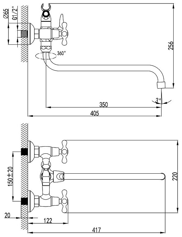 Смеситель для ванны Lemark LM2151C, двухзахватный купить,NaN