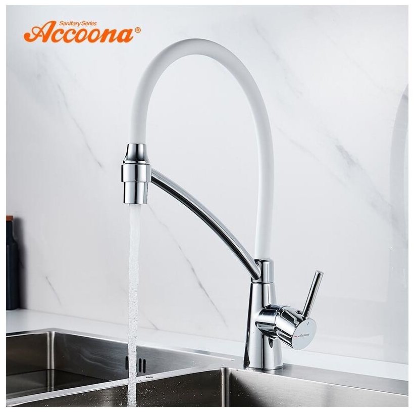 Смеситель с гибким изливом Accoona A4890G-2, латунь, цвет белый, хром купить,NaN