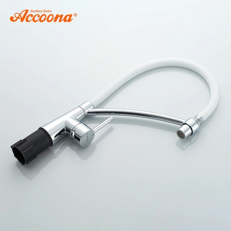 Смеситель с гибким изливом Accoona A4890G-2, латунь, цвет белый, хром купить,NaN