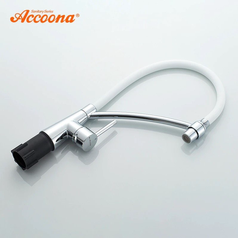 Смеситель с гибким изливом Accoona A4890G-2, латунь, цвет белый, хром купить,NaN