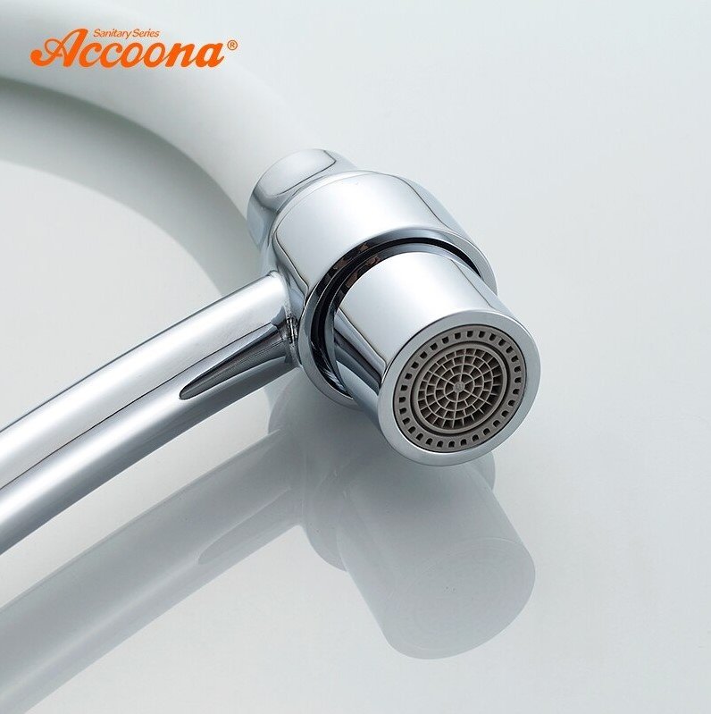 Смеситель с гибким изливом Accoona A4890G-2, латунь, цвет белый, хром купить,NaN