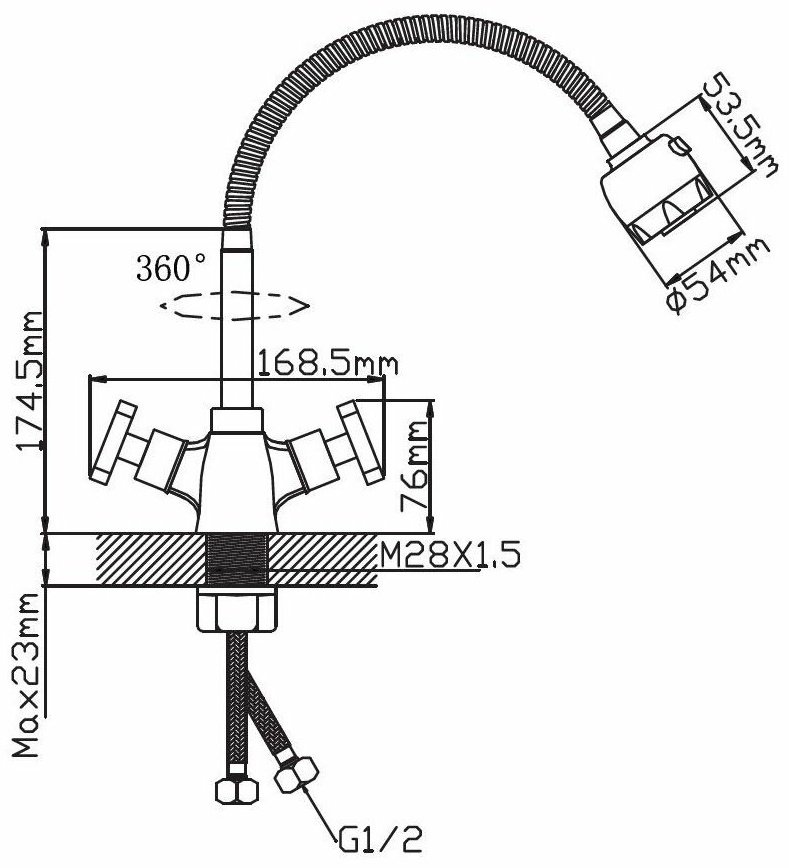 Смеситель с гибким изливом Potato P58308N, латунь, цвет хром купить,33000