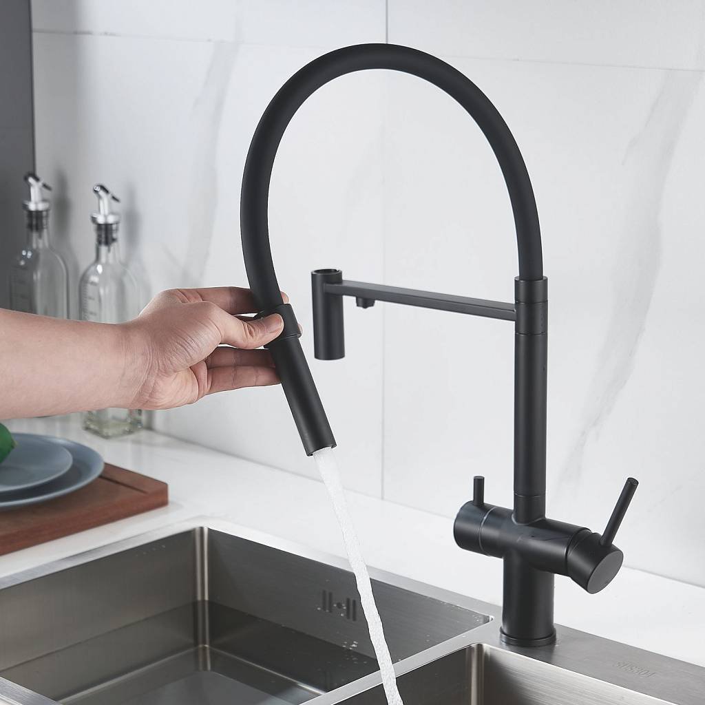 Смеситель с гибким изливом Shevanik S178H, латунь, цвет черный купить,NaN