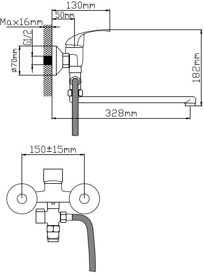 Смеситель для ванны Potato P2104, латунь, цвет хром