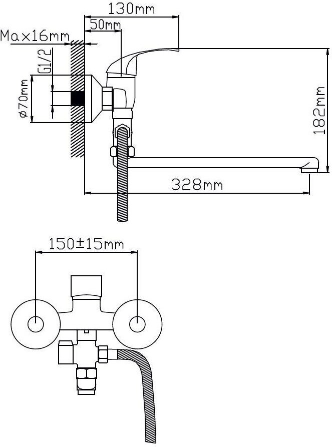 Смеситель для ванны Potato P2104, латунь, цвет хром