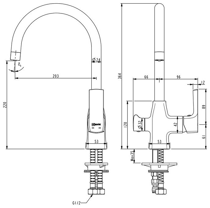 Смеситель для кухни (мойки) Lemark LM7261BL, однозахватный