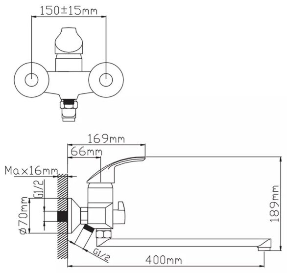 Смеситель для ванны Potato P2207C, латунь, цвет хром