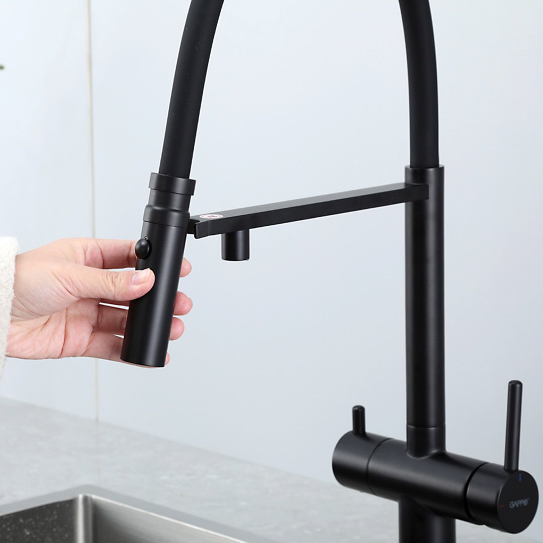 Смеситель с гибким изливом Gappo G4397-86, латунь, цвет черный купить,NaN