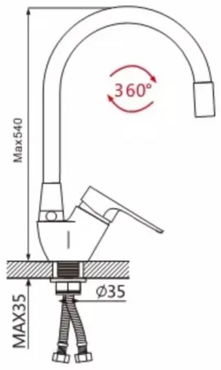 Смеситель с гибким изливом Oute T40593b-8, нержавеющая сталь, цвет красный купить,34100