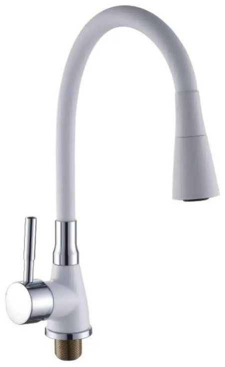 Смеситель с гибким изливом Potato P36284-7, цинк, цвет белый, хром