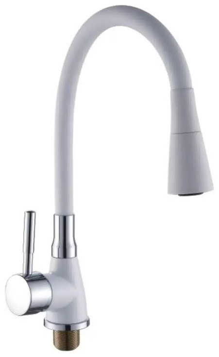 Смеситель с гибким изливом Potato P36284-7, цинк, цвет белый, хром