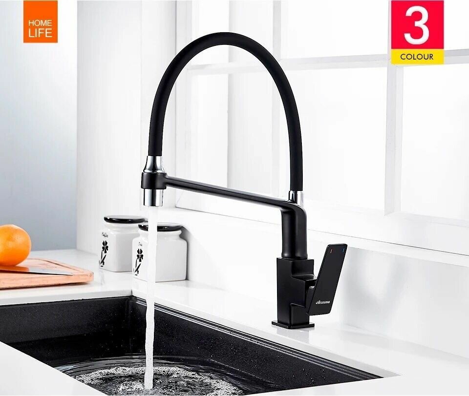 Смеситель с гибким изливом Accoona A44124F, латунь, цвет черный купить,NaN