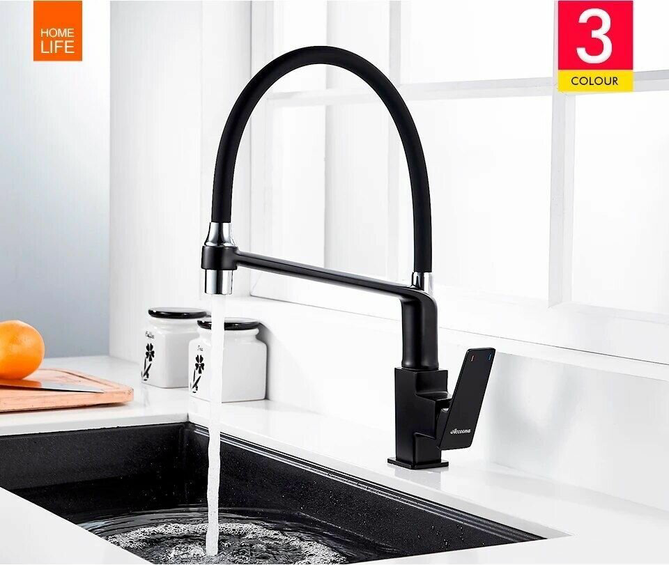 Смеситель с гибким изливом Accoona A44124F, латунь, цвет черный купить,NaN