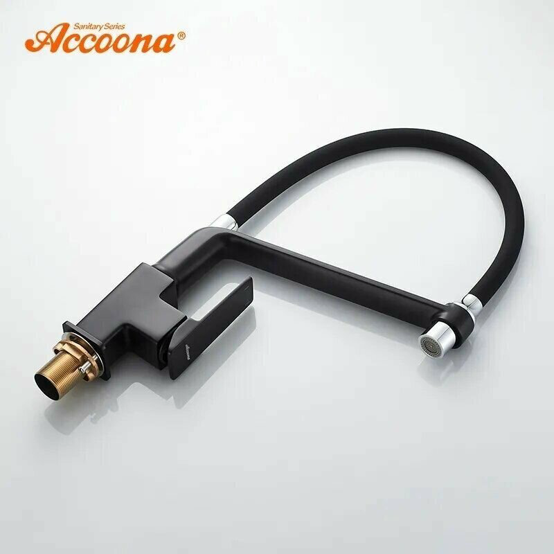 Смеситель с гибким изливом Accoona A44124F, латунь, цвет черный купить,NaN