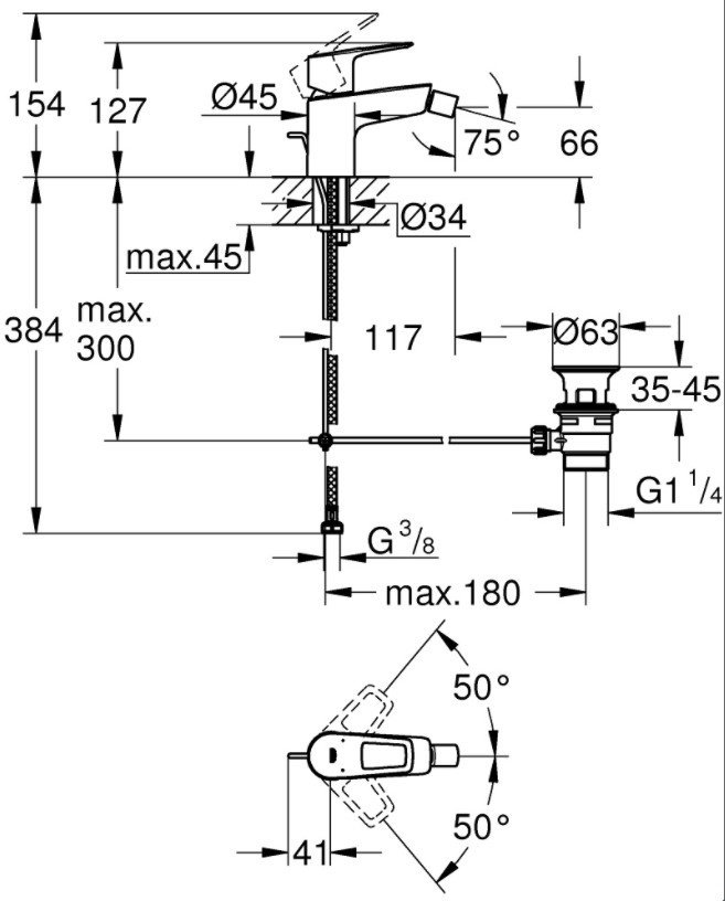 Смеситель для биде Grohe BauLoop 23338001, однозахватный купить,NaN