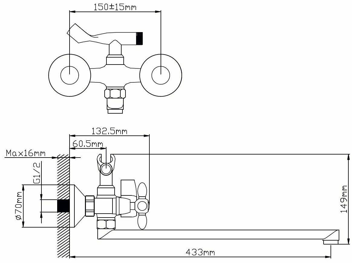 Смеситель для ванны Potato P2771-11, латунь, цвет хром