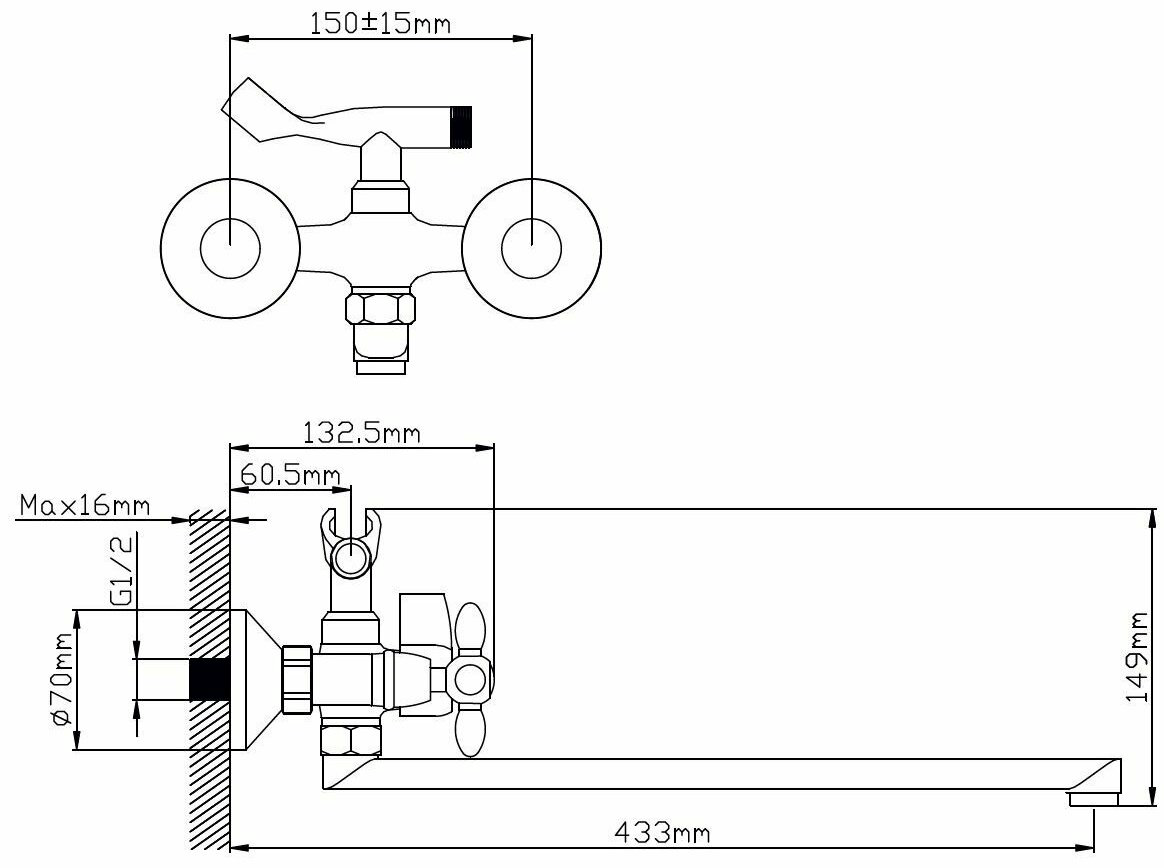 Смеситель для ванны Potato P2771-11, латунь, цвет хром купить,36500