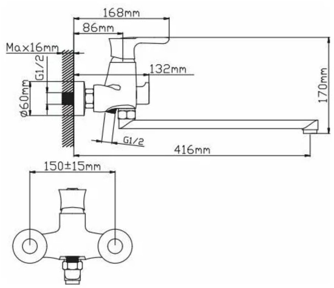 Смеситель для ванны Potato P2211, однозахватный