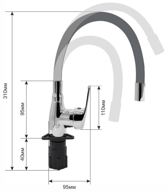 Смеситель с гибким изливом ARCO А47(1)34GR, латунь, цвет серый - ForteMarket Смеситель с гибким изливом ARCO А47(1)34GR, латунь, цвет серый купить,21840