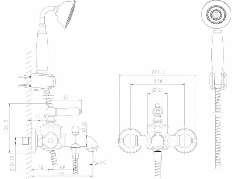 Смеситель для ванны с душем BRAVAT Art F675109C-B, однозахватный купить,NaN