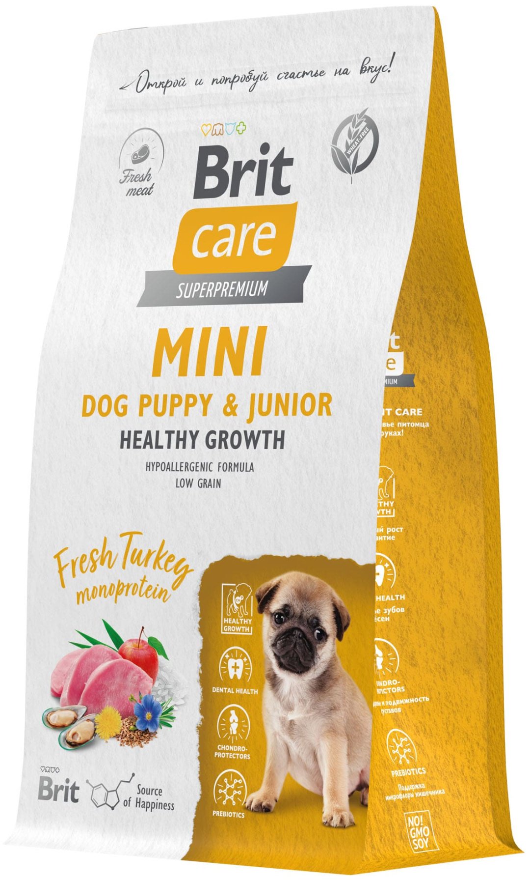 Корм Brit BRIT CARE Mini, Сухой корм с инд. для щ. и мол.соб.мин.п,"Puppy&amp;Junior.Healthy Growth" 1.5 кг