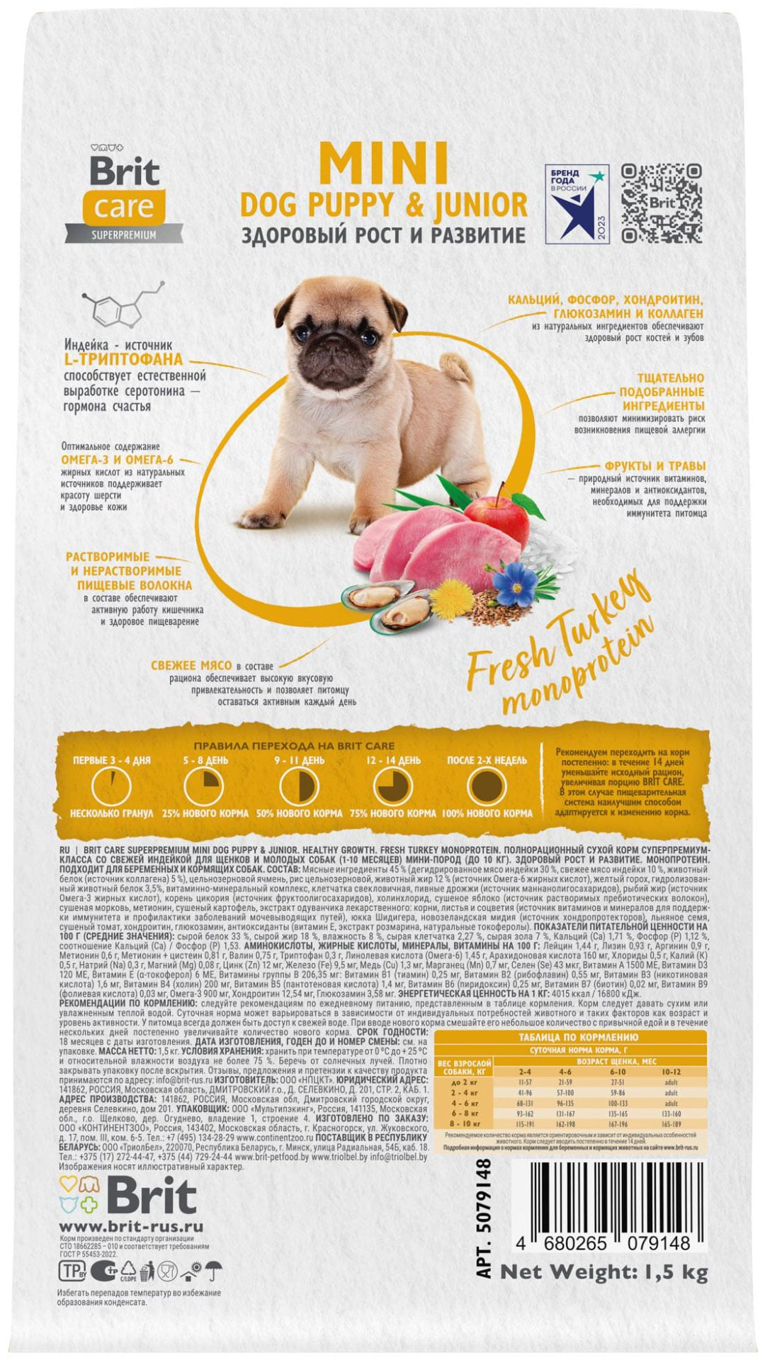 Корм Brit BRIT CARE Mini, Сухой корм с инд. для щ. и мол.соб.мин.п,"Puppy&Junior.Healthy Growth" 1.5 кг - ForteMarket Корм Brit BRIT CARE Mini, Сухой корм с инд. для щ. и мол.соб.мин.п,"Puppy&Junior.Healthy Growth" 1.5 кг купить,11450