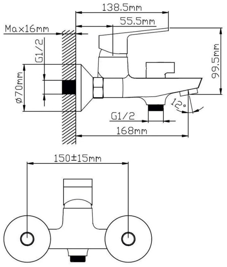 Смеситель для ванны Potato P30235, однозахватный купить,35600
