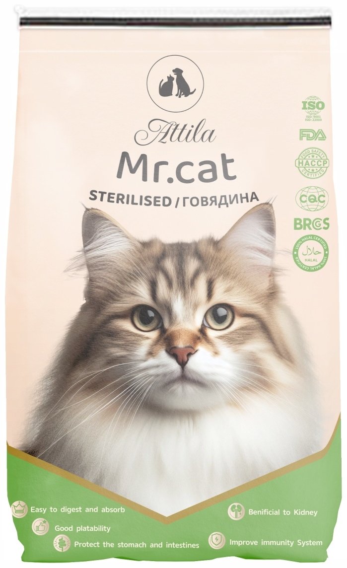 Корм ATTILA Mr.Cat Sterilised для стерилизованных говядина 15 кг