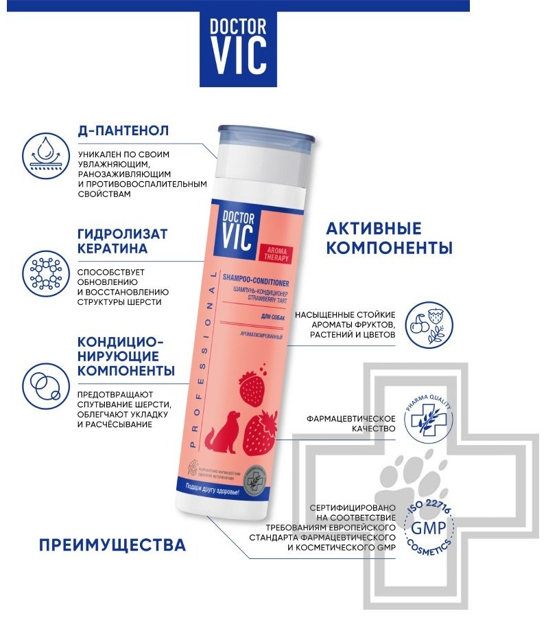 Уход Doctor VIC Strawberry Tart Шампунь-кондиционер ароматизированный для собак 250 мл