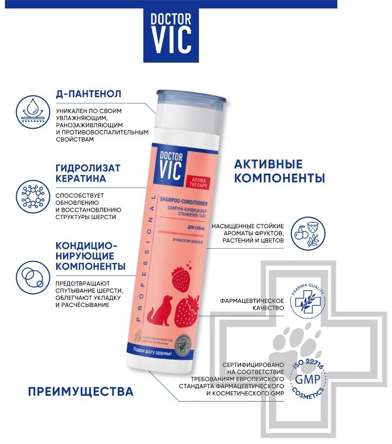 Уход Doctor VIC Strawberry Tart Шампунь-кондиционер ароматизированный для собак 250 мл купить,2790