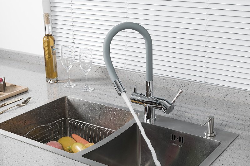 Смеситель с гибким изливом Gappo G4398-30, латунь, цвет серый купить,NaN