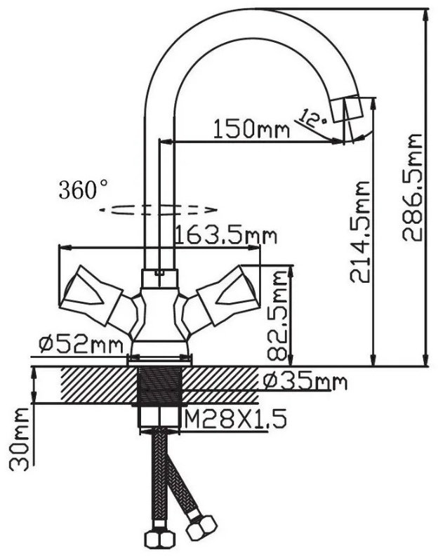 Смеситель для кухни (мойки) Potato P41306N, двухзахватный купить,35700
