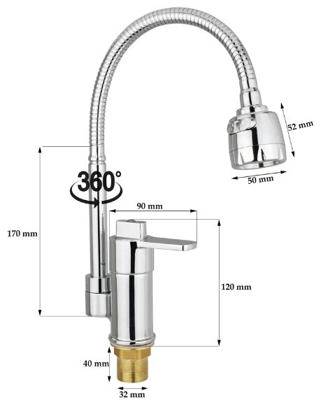 Смеситель с гибким изливом Potato P58383, латунь, цвет хром купить,31000