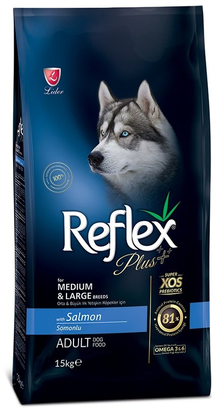 Корм Reflex Plus Medium&amp;Large Adult Лосось для взрослых средних и крупных пород 15 кг