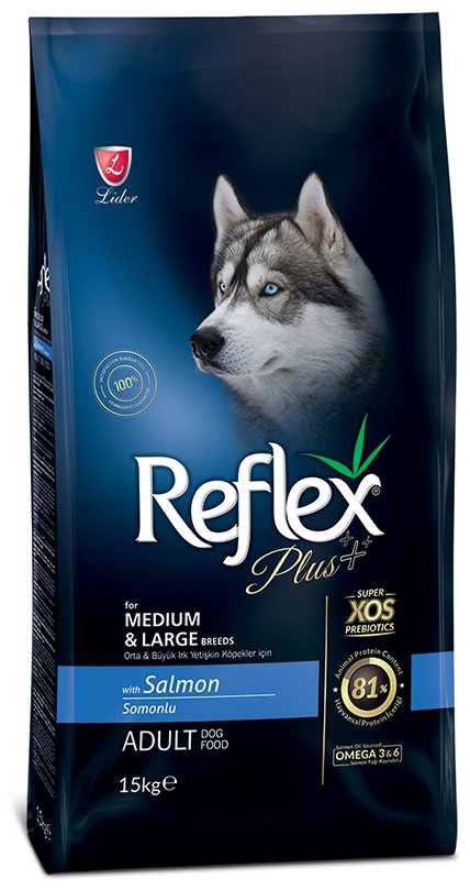 Корм Reflex Plus Medium&amp;Large Adult Лосось для взрослых средних и крупных пород 15 кг