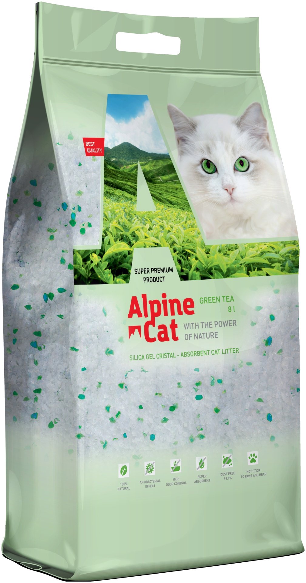 Наполнитель Alpine Cat Зеленый чай силикагелевый впитывающий 8 л