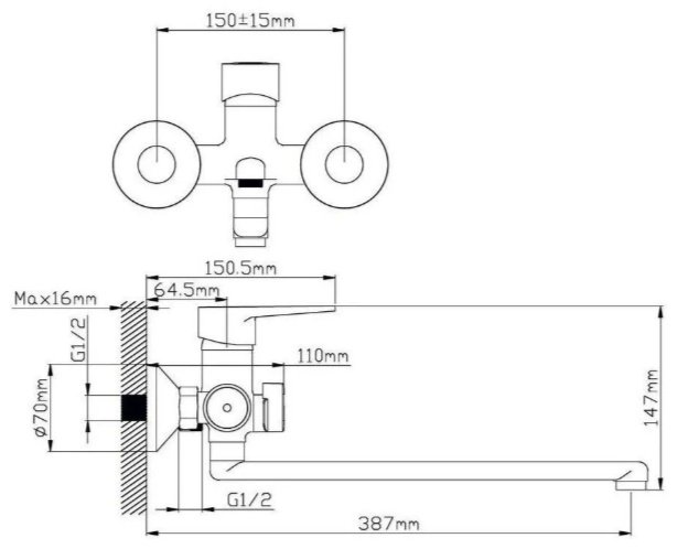 Смеситель для ванны Potato P22270-6, силумин, цвет черный купить,40400