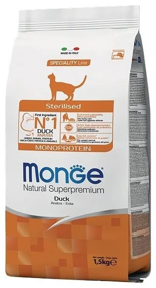 Корм Monge Sterilised для стерилизованных утка 1.5 кг
