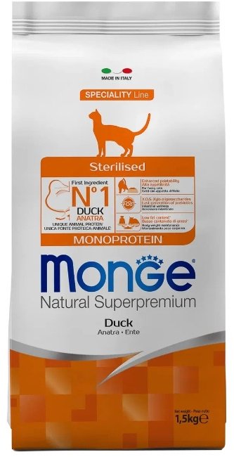 Корм Monge Sterilised для стерилизованных утка 1.5 кг